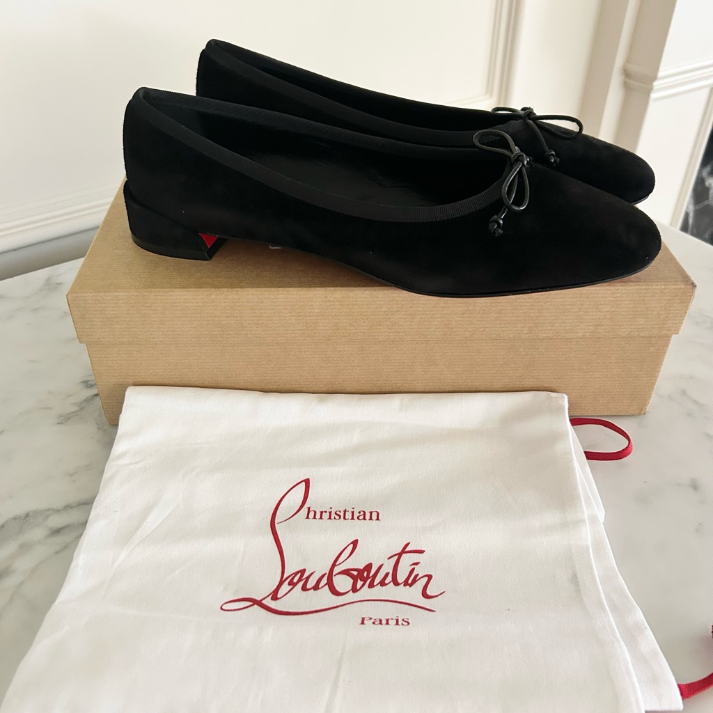 Christian Louboutin Black Sweetie Jane Velour Flats Brand New In Box 10.5 B